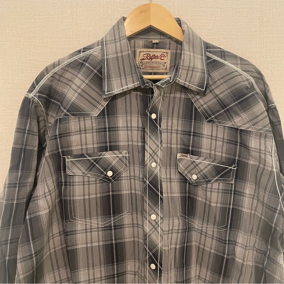 Rafter C gray plaid long sleeve pearl snap button down. Size: xxl - Picture 9 of 9